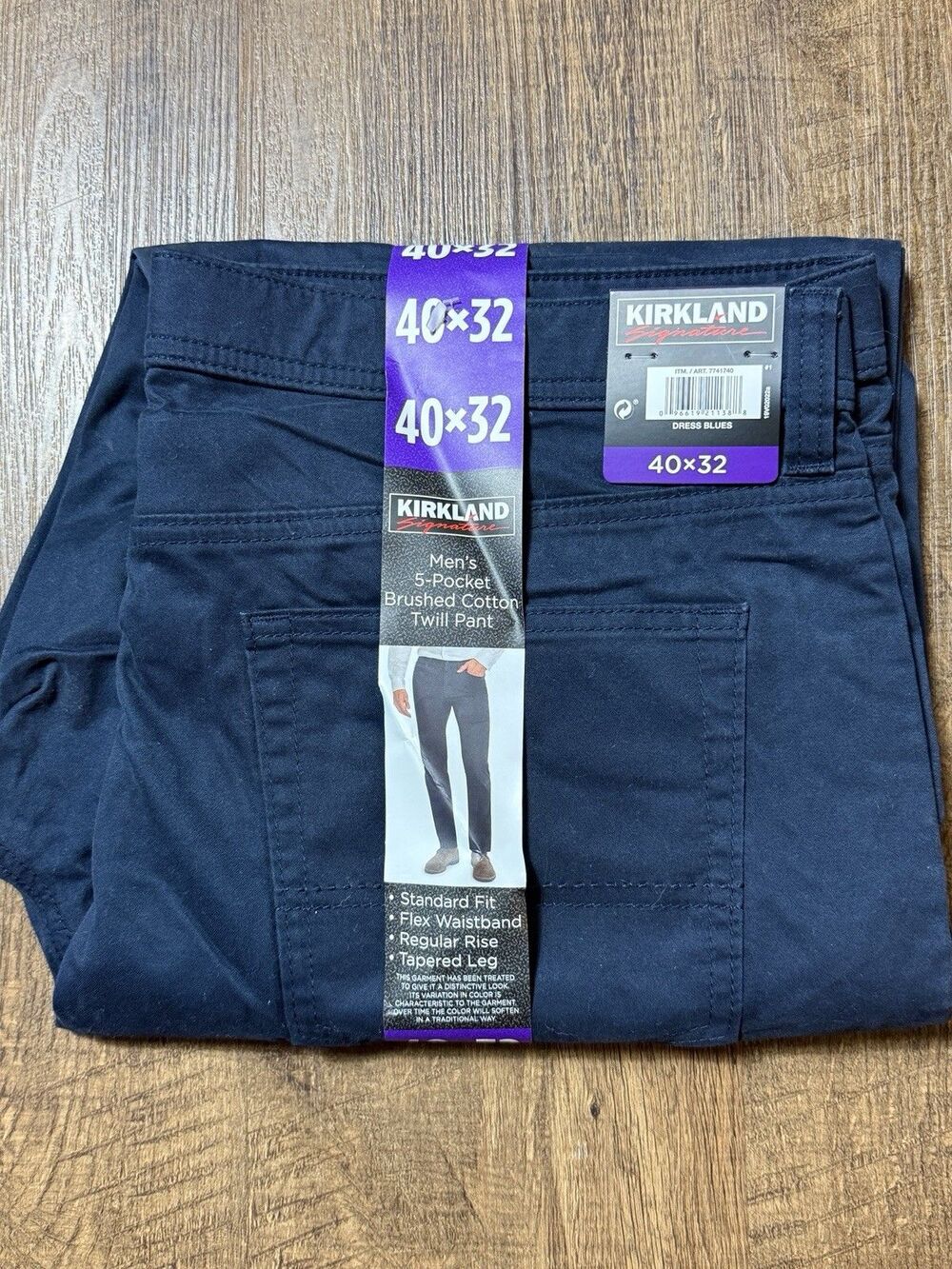 Kirkland Signature Men 5 Pocket Brushed Cotton Pants Desert Union Blue 40x32 NWT